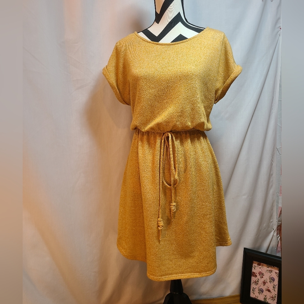 12 Pm By Mon Ami Mustard Mini Slub Terry Knit Dress